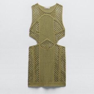 Olive Green Sleeveless Crochet Dress